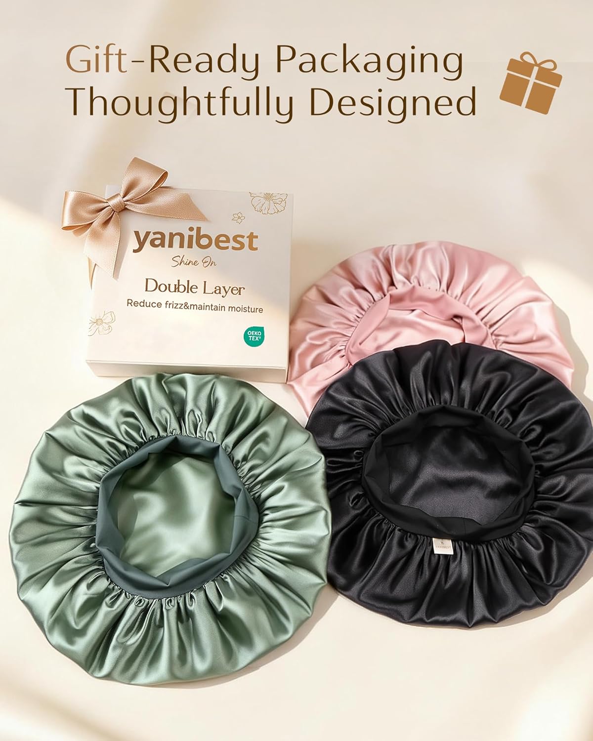 YANIBEST Double Layer Satin Bonnet – Effortless Overnight Hair Care, Clean Design Satin Cap for Curly Hair