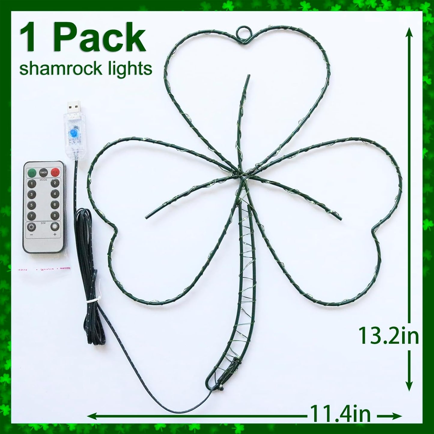YAOZHOU Low-Heat USB Clover Light – Safer Alternative to Candles for St. Patrick's Day Window and Wall Display, No Open Flame