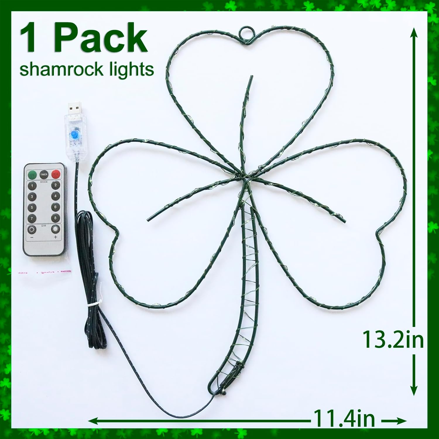 YAOZHOU Low-Heat USB Clover Light – Safer Alternative to Candles for St. Patrick's Day Window and Wall Display, No Open Flame