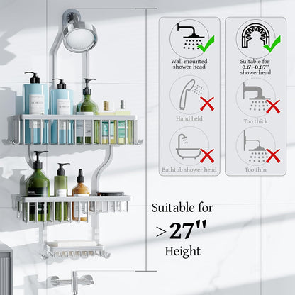 YASONIC Never Rust Shower Caddy – Wedding Registry Shower Gift for Couples, 2-Tier Hanging Rack in Sleek Black