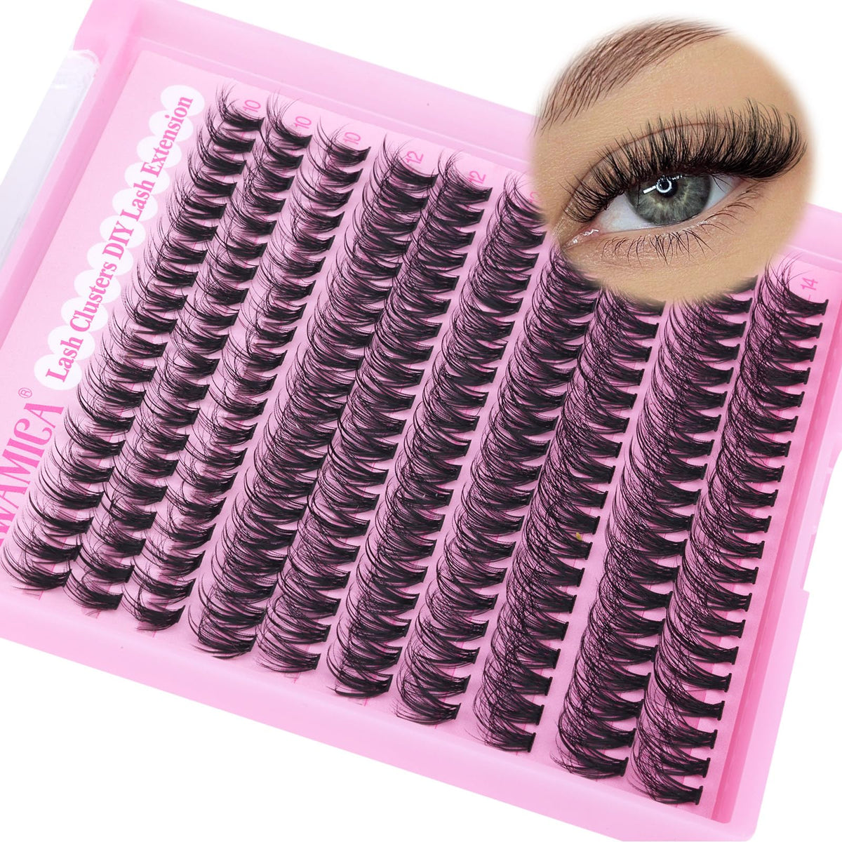 Yawamica Wispy Lash Clusters Natural Eyelash Extension 10-14mm Fluffy Eyelash Clusters CC Curly Individual Lashes Cluster Eyelash Extensions 40D Cluster Lashes 200pcs DIY Lash Extension by Self