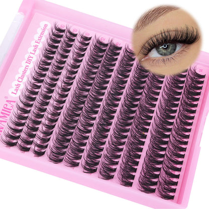 Yawamica Wispy Lash Clusters Natural Eyelash Extension 10-14mm Fluffy Eyelash Clusters CC Curly Individual Lashes Cluster Eyelash Extensions 40D Cluster Lashes 200pcs DIY Lash Extension by Self