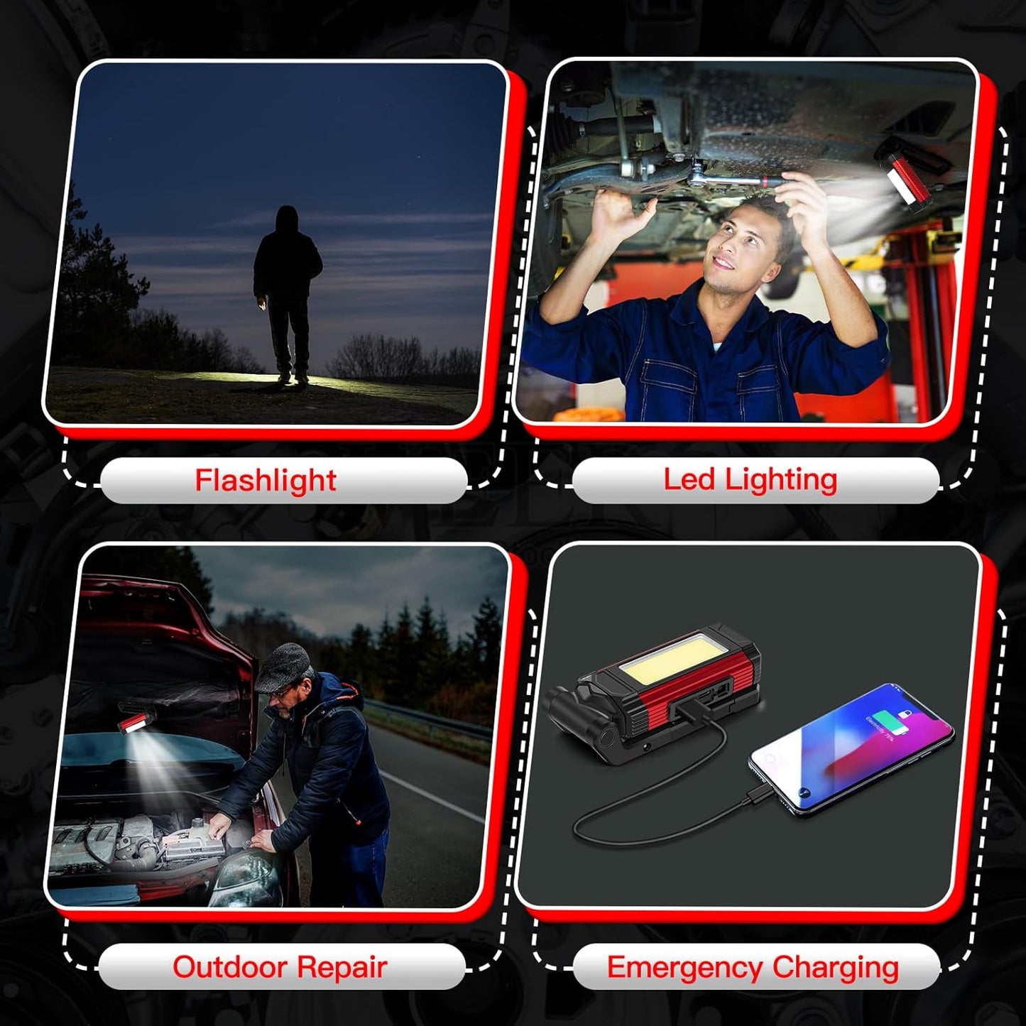 YiaMia LED Magnetic Work Light 2 Pack – Cool Gift for Boyfriend Husband, Hands-Free USB-C Lantern for Camping and Roadside