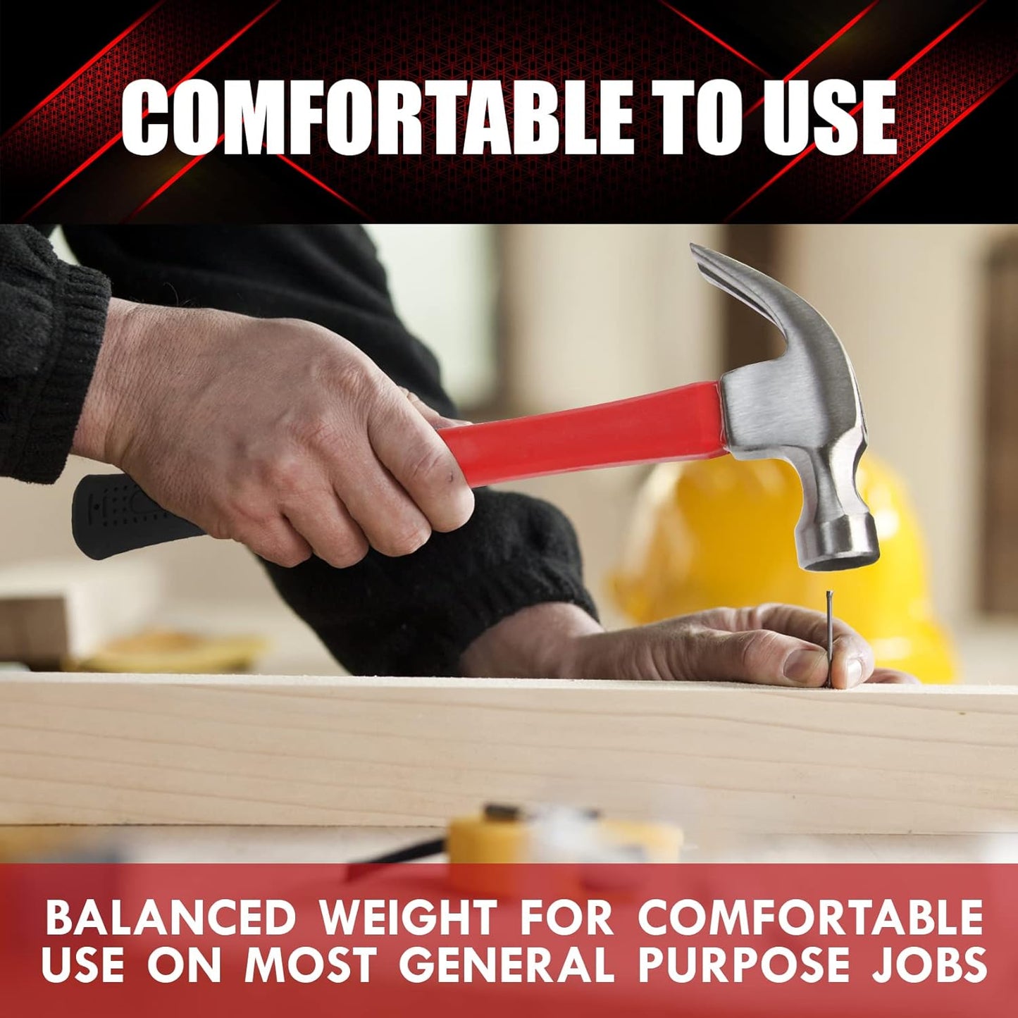 YIYITOOLS Polished Face Rip Hammer with Fiberglass Handle – 16-oz Tool for Everyday Home Fixes