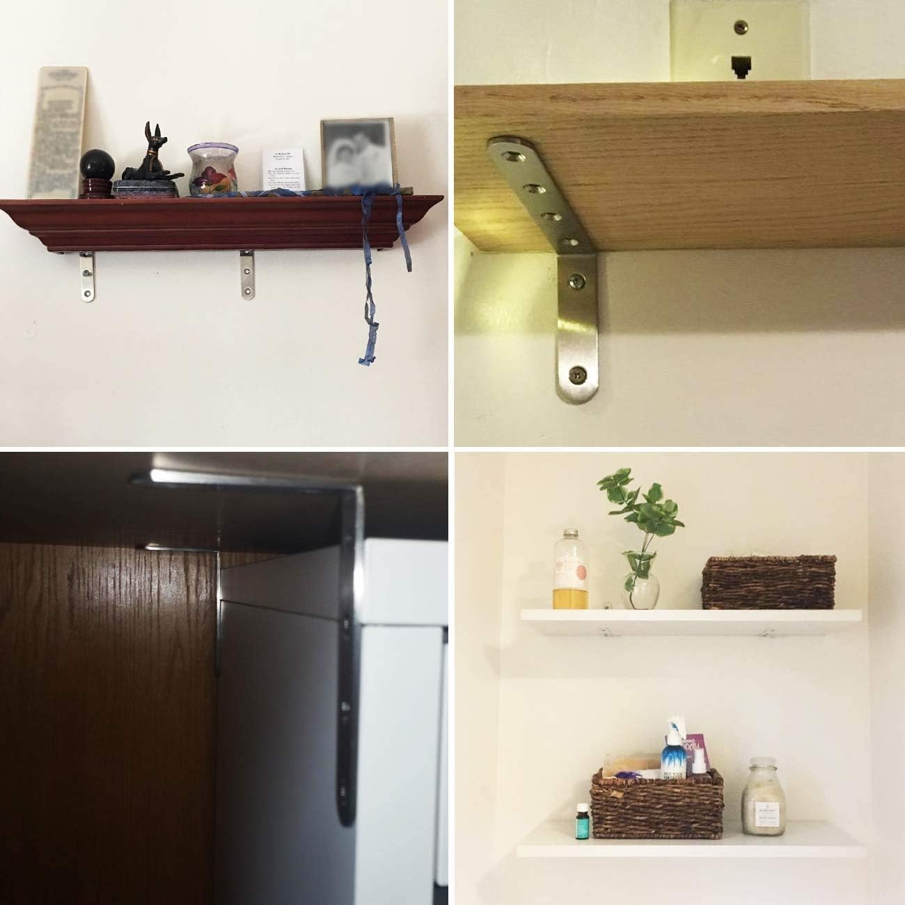 YUMORE Heavy Duty Shelf Bracket – Decorative Stainless Steel Corner Brace for Pantry and Kitchen Open Shelving, 4 Pack