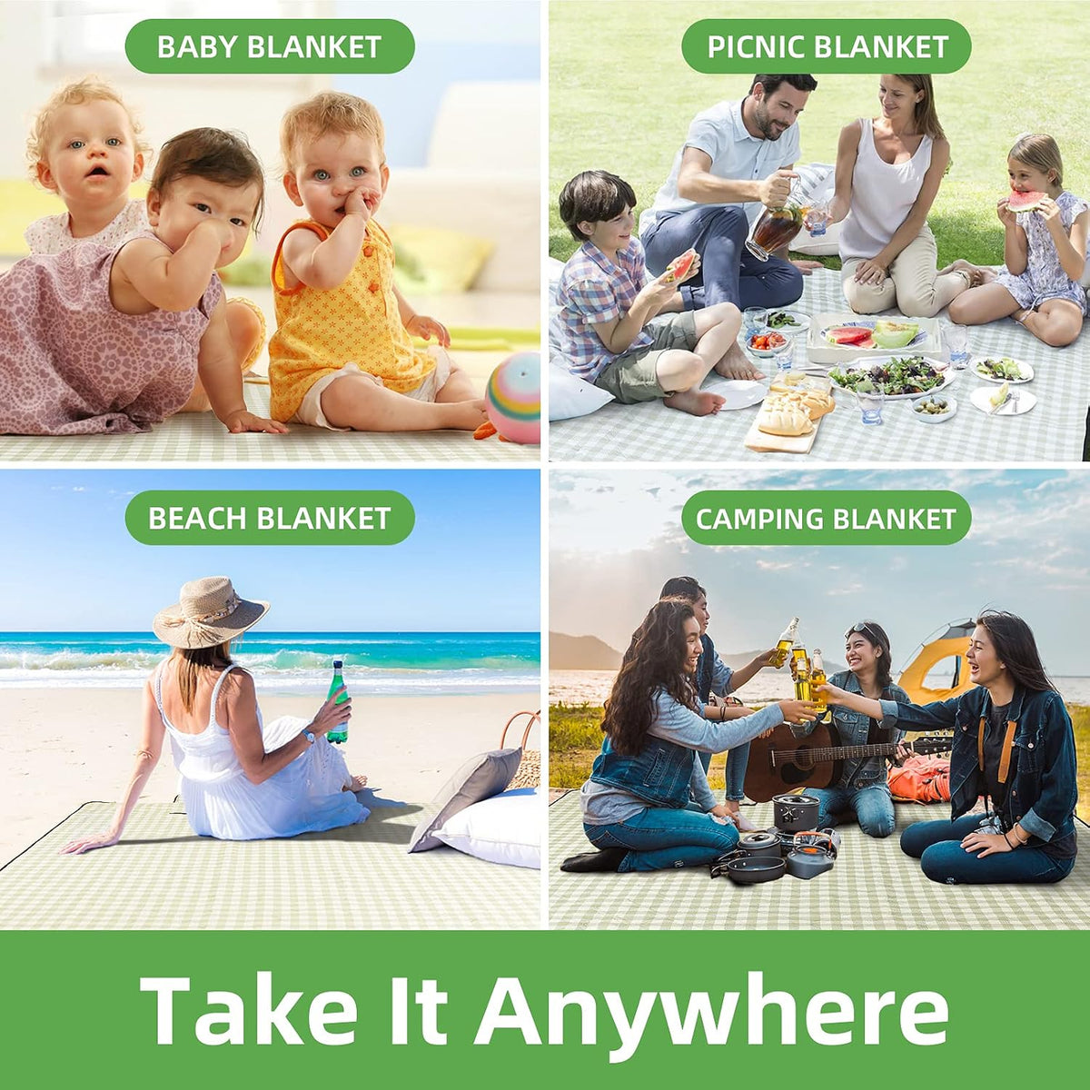 ZAZE Extra Large Picnic Mat – Clean-Lined Outdoor Blanket for Intentional Living, Packs to 15x5 with Velcro Strap