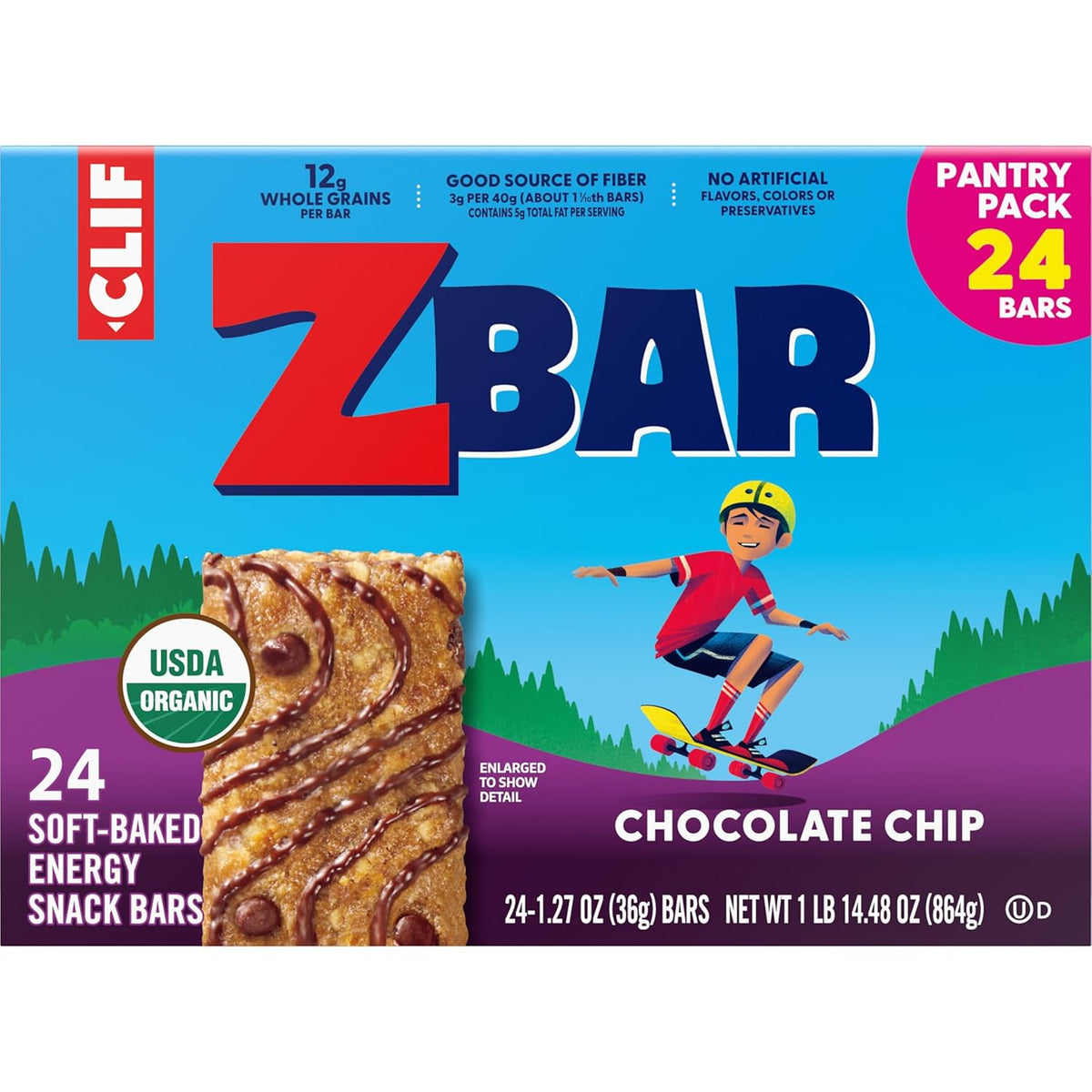 Zbar Chocolate Chip Soft-Baked Bars for Snack Station Stocking at Home – 24 Pack Organic
