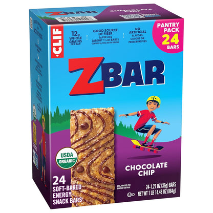 Zbar Chocolate Chip Soft-Baked Bars for Snack Station Stocking at Home – 24 Pack Organic