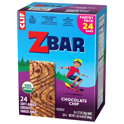 Zbar Chocolate Chip Soft-Baked Bars for Snack Station Stocking at Home – 24 Pack Organic