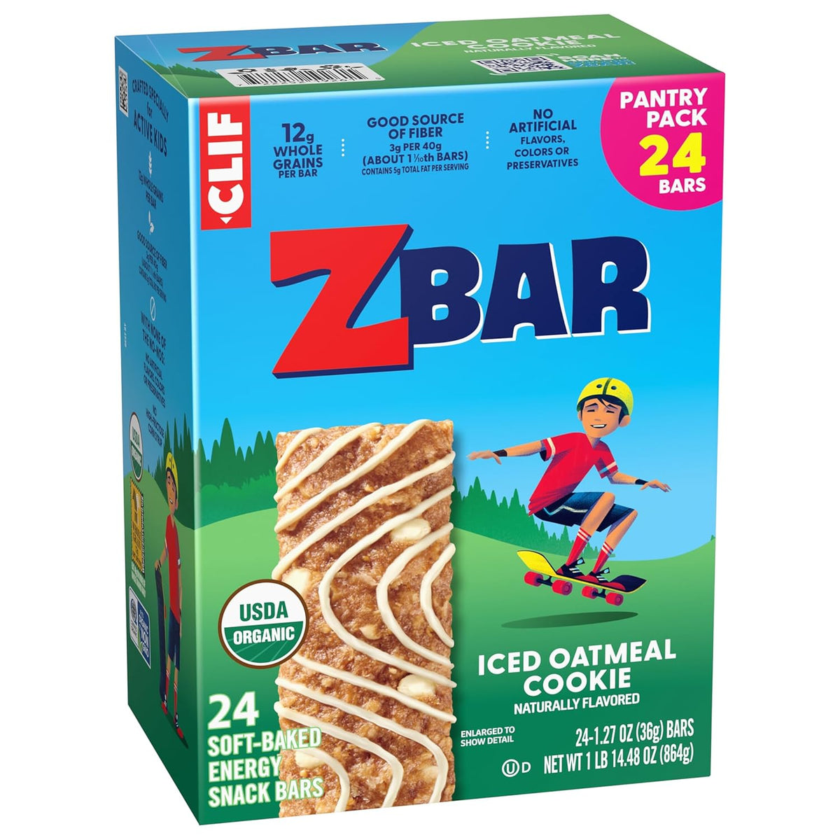 Zbar Iced Oatmeal Cookie Energy Bars – Holiday Care Package for Active Families, Non-GMO Organic 24 Pack
