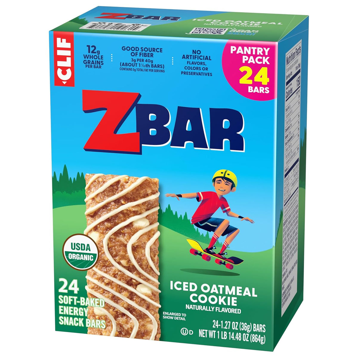 Zbar Iced Oatmeal Cookie Energy Bars – Holiday Care Package for Active Families, Non-GMO Organic 24 Pack