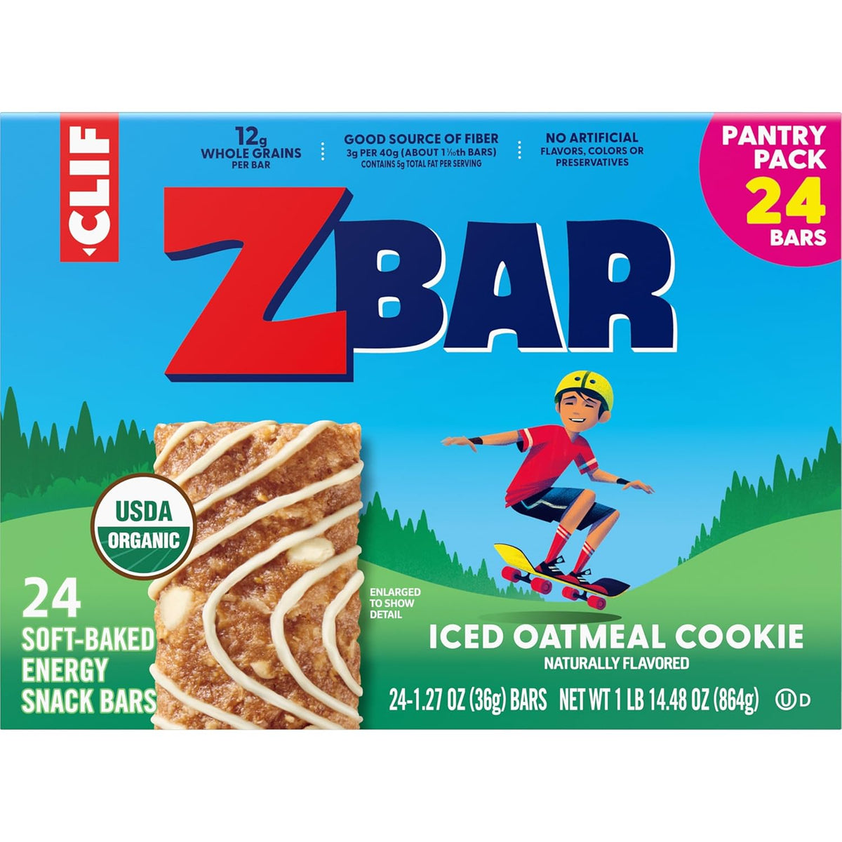 Zbar Iced Oatmeal Cookie Energy Bars – Holiday Care Package for Active Families, Non-GMO Organic 24 Pack