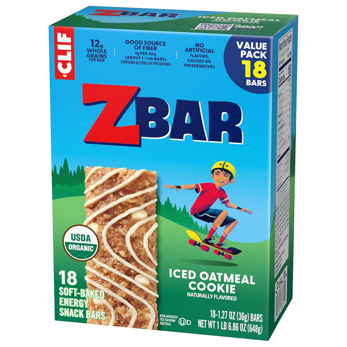 Zbar Iced Oatmeal Cookie – Nutritious Grab-and-Go Bars Made with Whole Grains, Free from Artificial Colors and Flavors (18 Pack)