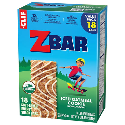 Zbar Iced Oatmeal Cookie – Nutritious Grab-and-Go Bars Made with Whole Grains, Free from Artificial Colors and Flavors (18 Pack)