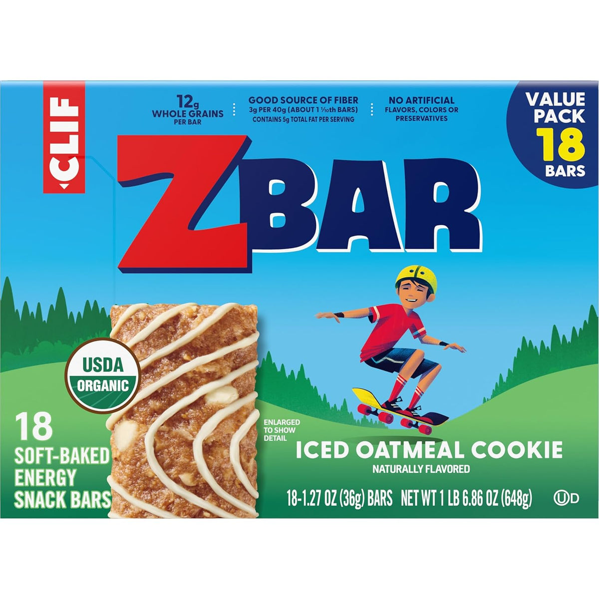 Zbar Iced Oatmeal Cookie – Nutritious Grab-and-Go Bars Made with Whole Grains, Free from Artificial Colors and Flavors (18 Pack)
