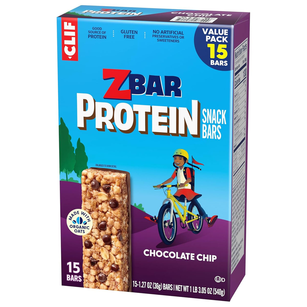 Zbar Protein Kids Protein Bars - Backpack-Ready Chocolate Chip Snack for Weekend Adventures and Sports (15 Pack)