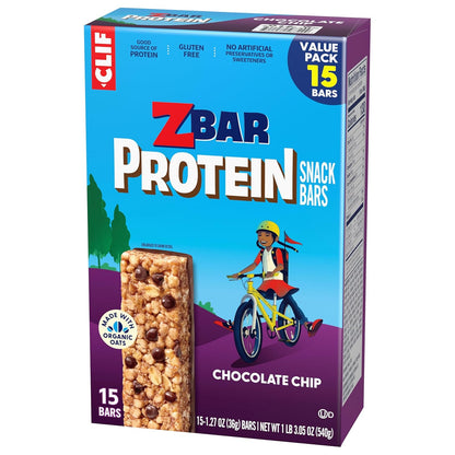 Zbar Protein Kids Protein Bars - Backpack-Ready Chocolate Chip Snack for Weekend Adventures and Sports (15 Pack)