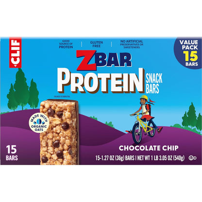Zbar Protein Kids Protein Bars - Backpack-Ready Chocolate Chip Snack for Weekend Adventures and Sports (15 Pack)