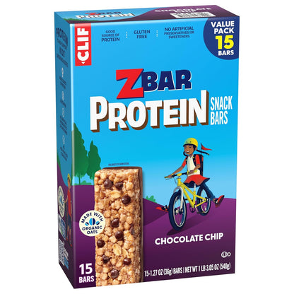 Zbar Protein Kids Protein Bars - Backpack-Ready Chocolate Chip Snack for Weekend Adventures and Sports (15 Pack)