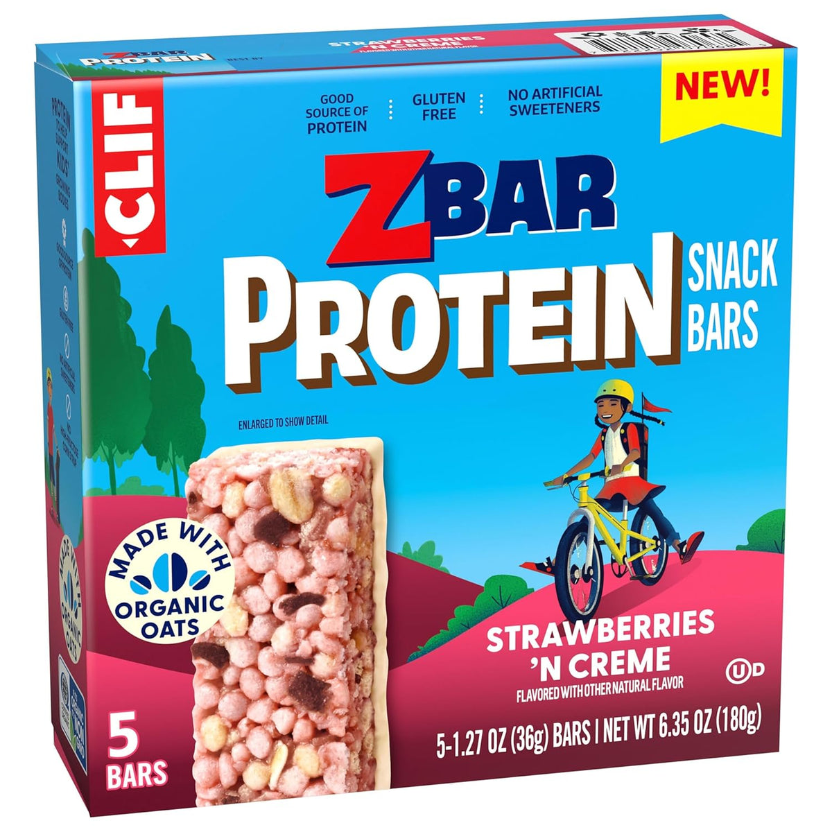 Zbar Protein - Strawberries 'N Creme - Backpack Snack for After-School Sports, 5-Pack Bars