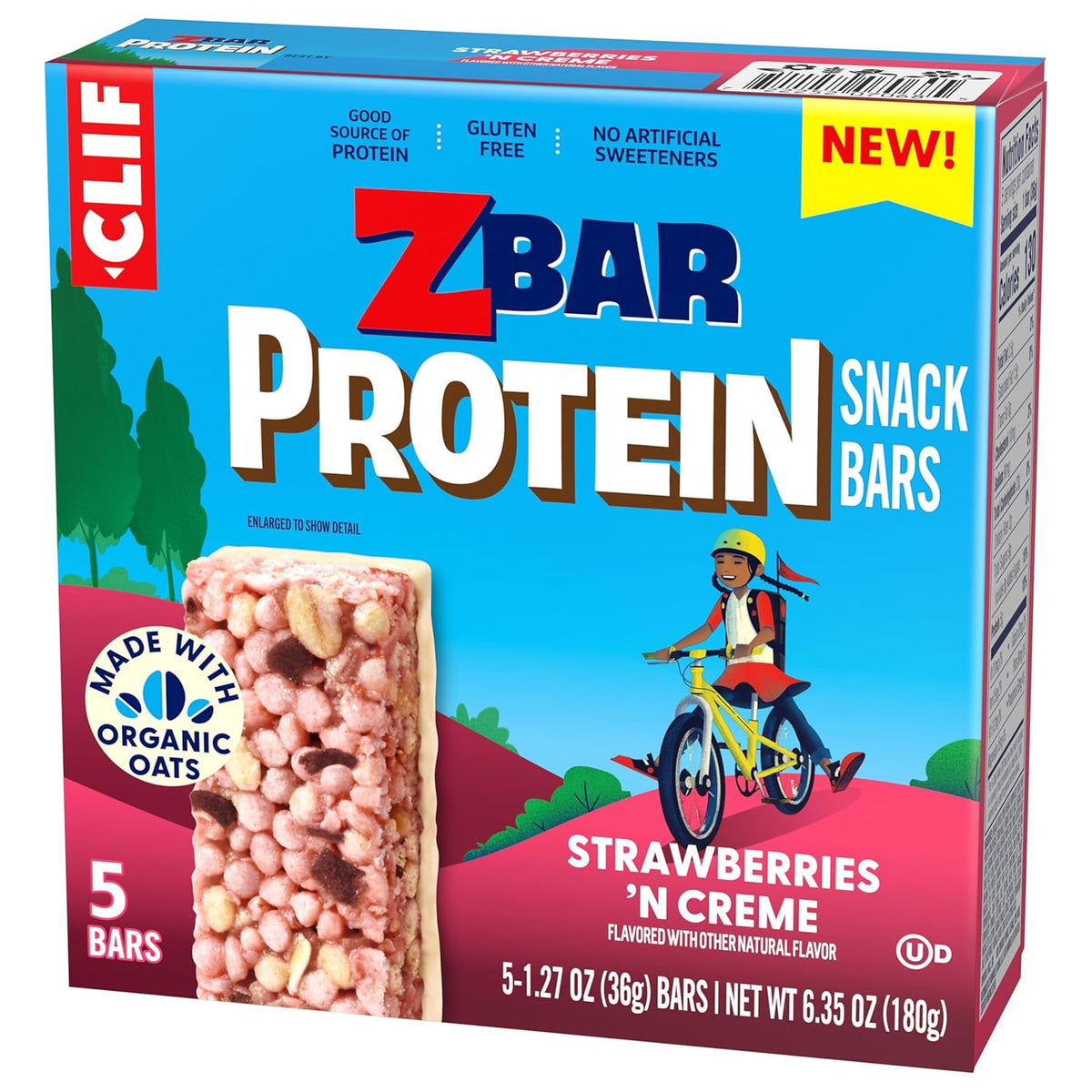 Zbar Protein - Strawberries 'N Creme - Backpack Snack for After-School Sports, 5-Pack Bars