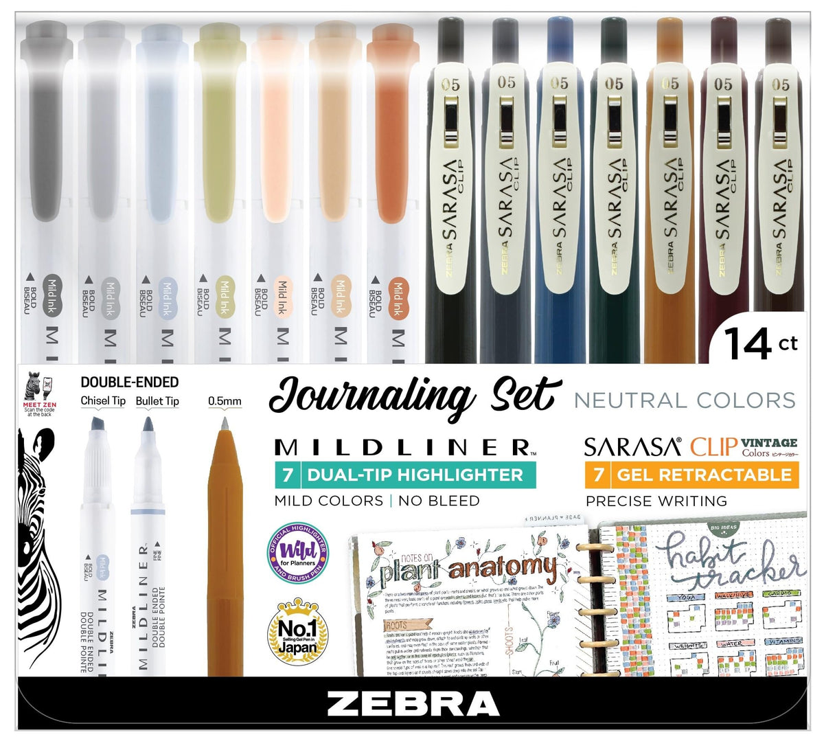 Zebra Pen Sarasa Clip Vintage and Mildliner Neutral Set, Ideal for Bible Highlighting, No Bleed, Ideal for Bible Highlighting and Bullet Journaling, Fine Point, Assorted Colors, 14-Pack (10114)