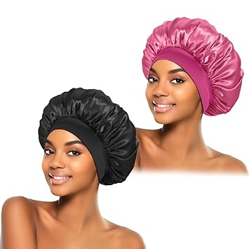 ZHENSILK 2 Pack Satin Bonnet Bedroom Set – Matching Hair Wraps for Nightstand Style, Cozy Home Aesthetic and Overnight Comfort