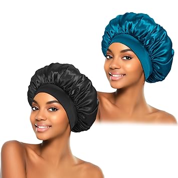 ZHENSILK 2 Pack Satin Bonnet Bedroom Set – Matching Hair Wraps for Nightstand Style, Cozy Home Aesthetic and Overnight Comfort