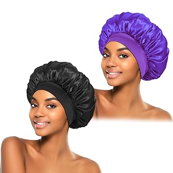 ZHENSILK 2 Pack Satin Bonnet Bedroom Set – Matching Hair Wraps for Nightstand Style, Cozy Home Aesthetic and Overnight Comfort