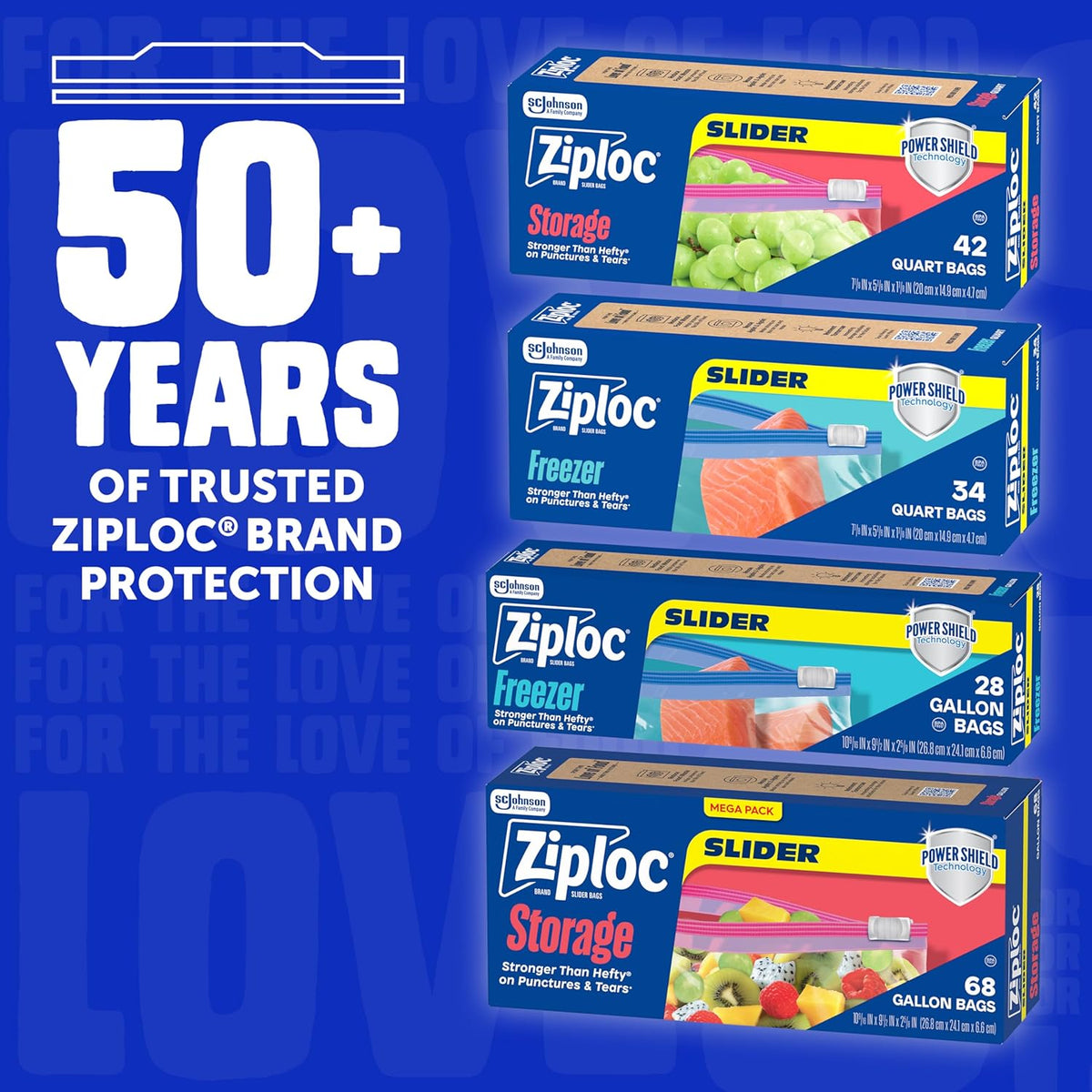 Ziploc Power Shield Quart Slider Bags – Bulk Freezer Storage for Weekly Prep Routines and Lunchbox Portioning, 136 Pack