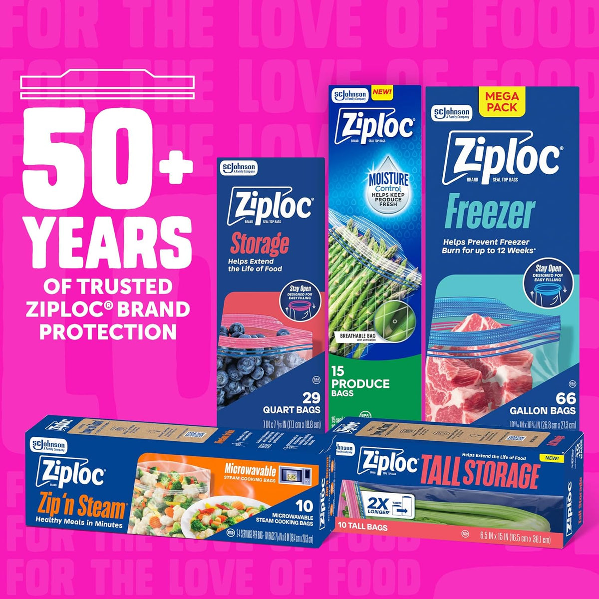 Ziploc Tall Food Storage Bags – High-Volume Reusable Storage for Long Veggies, Bread Loaves and Stock-Up Grocery Runs