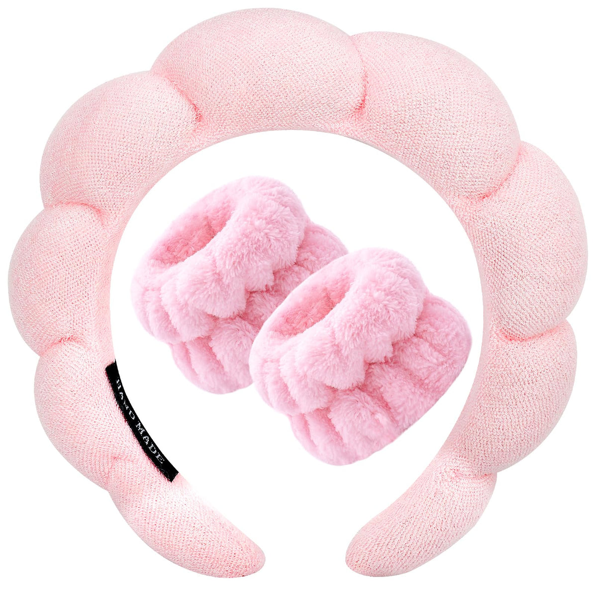 Zkptops Spa Headband for Washing Face Wristband Sponge Makeup Skincare Headband Terry Cloth Bubble Soft Get Ready Hairband for Women Girl Puffy Padded Headwear Non Slip Thick Hair Accessory(Pink)